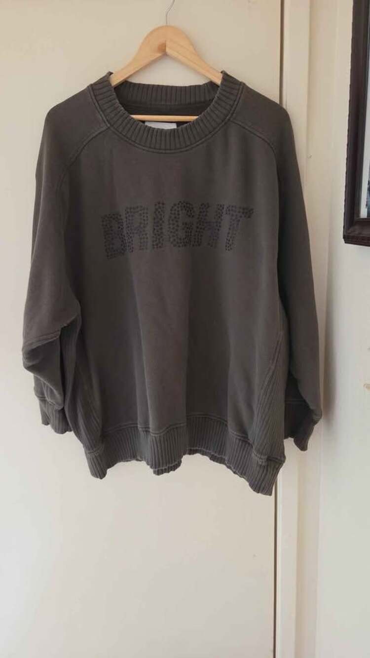 Rare Aerie "BRIGHT" Crew Sweatshirt Oversized Olive Green